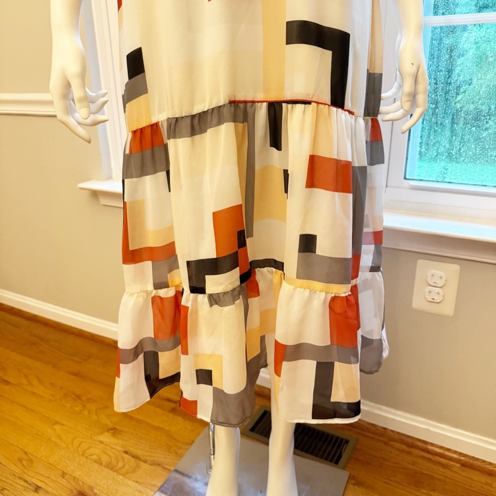 Basque Geometric Print Halter Midi Sundress - Picture 3 of 16
